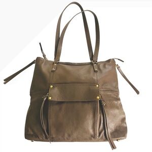 Kooba Everett Taupe Leather Tote Bag Large Double Handle Shoulder Expands EUC